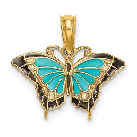 14k Yellow Gold MINI Yellow Pink Aqua Green red/blue Enameled Butterfly Charm - Picture 3 of 8